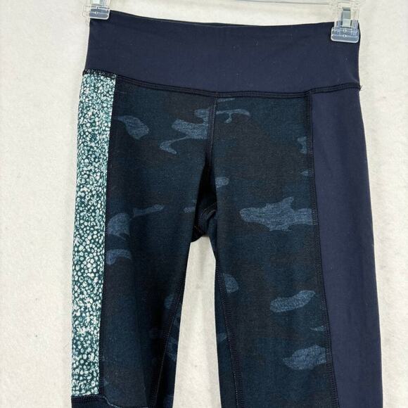 Lululemon Ankle Leggings Size 2 Navy Blue Camouflage Mixed Print Ribbed Hem - Picture 3 of 9